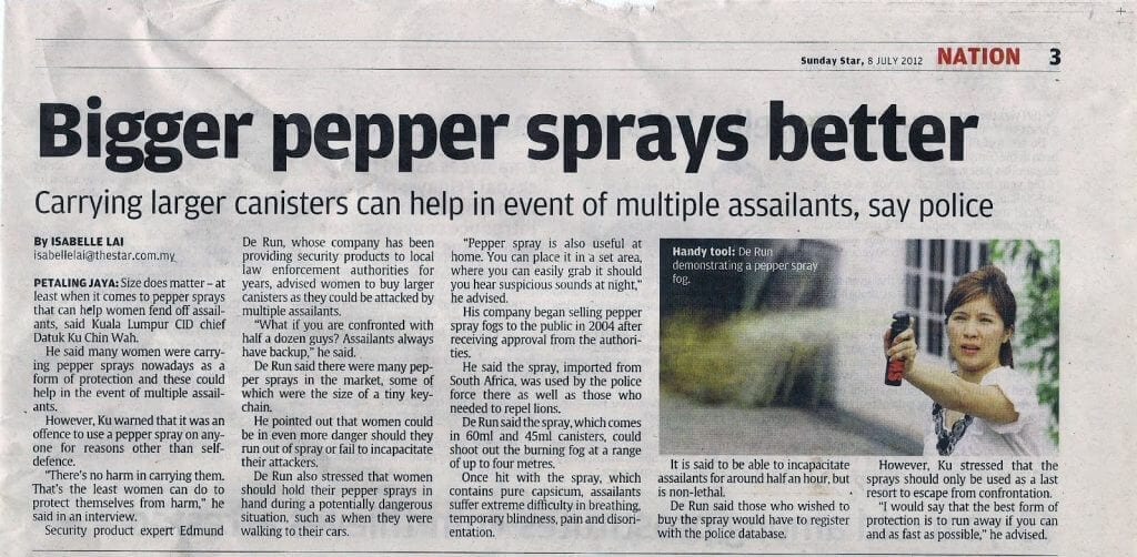 Newspaper headline "Bigger pepper sprays better"