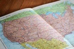 Close up map of the USA