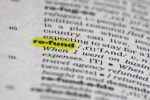 Closeup of the word "refund" highlighted in text